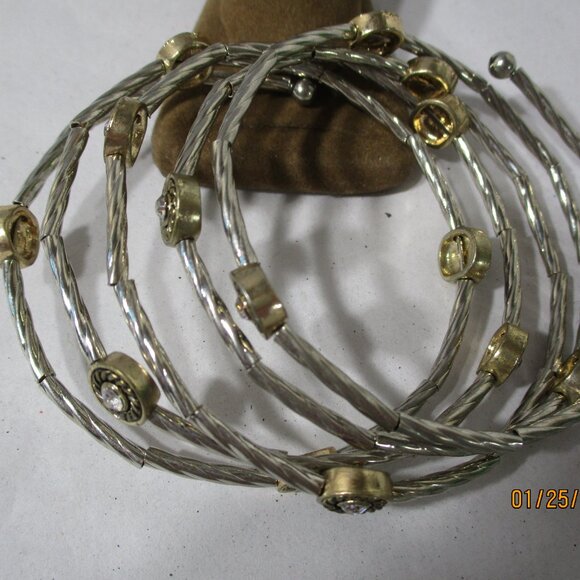 Silver and Gold Tone Bracelet and Stretch Ring SET - Picture 4 of 12